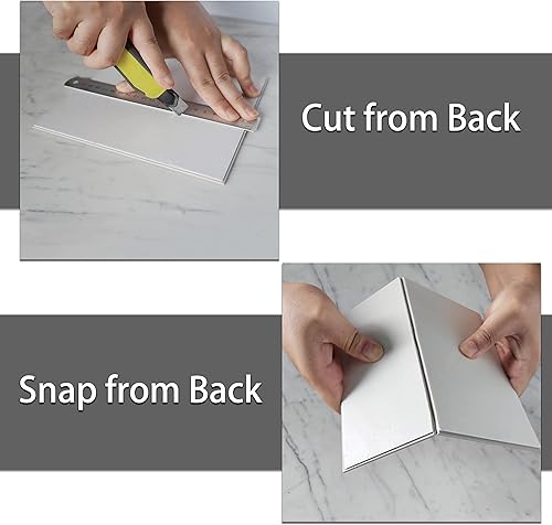 Miniatura 7 de COLAMO Muestra de Lujo de 8"×8" Color Crema Blanco Brillante Despegar y Pegar para Salpicadero, Azulejo Adhesivo de Cerámica Sintética para Cocina,