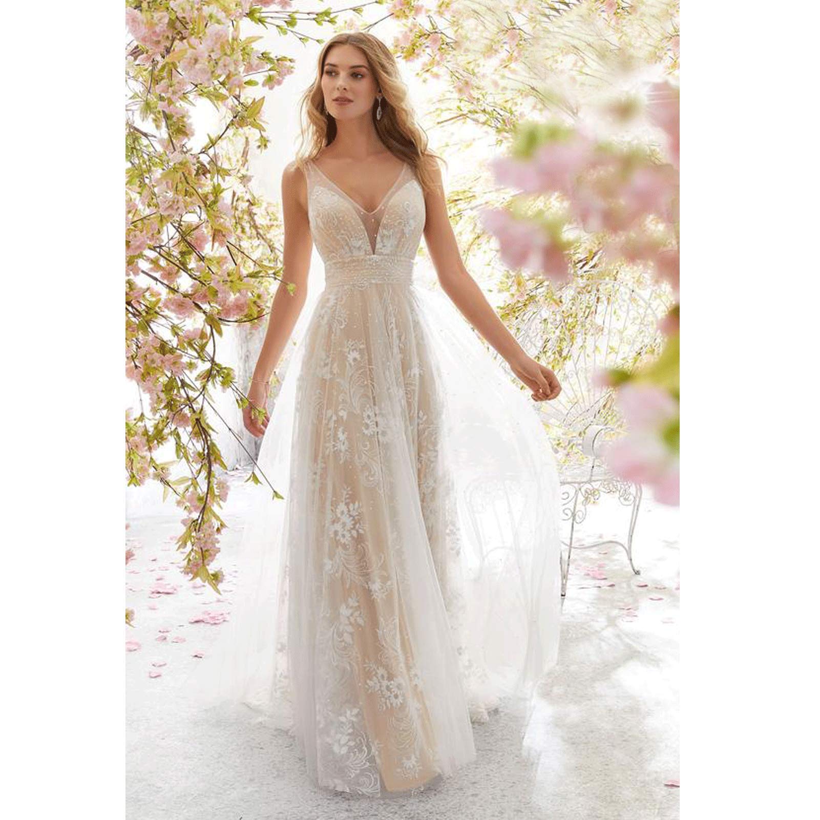 Bianco Abito da Sposa Donne più Lungo Elegante Pizzo Moda Sposa Ruffle Free Abiball Princess, s, s