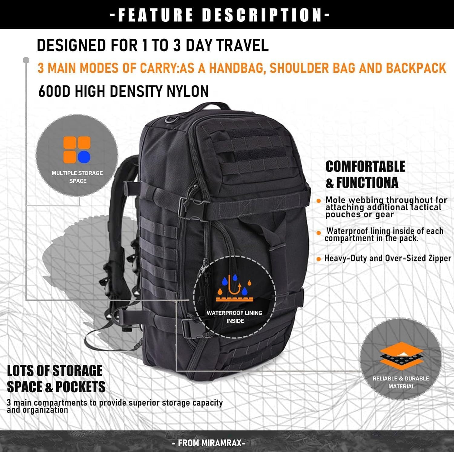 REHOOF Borsone da Palestra, Borsa da Viaggio per Uomo E Donna,Alta capacità Borsa per Allenamento Militare,Sport,Pernottamento,Basket,Tattico,Calcio, Impermeabile E Resistente agli Strappi, 45L C