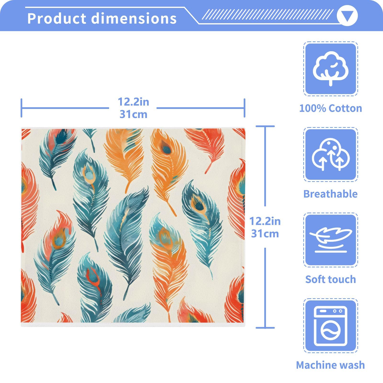 ALAZA Wash Cloth Set 100% Cotton Fingertip Towels Face Cloths Sets Peacock Feather Highly Absorbent Soft Feel Set of 2