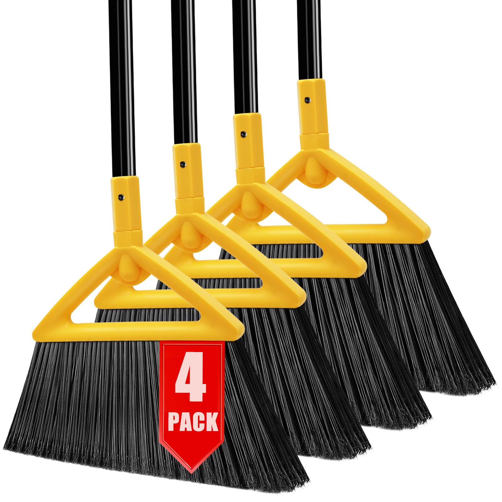 Heavy Duty Broom Outdoor and Indoor, 4 Pack Upgraded Commercial Angle Brooms, Perfect Yellow Broom of House, Kitchen, Garage, Courtyard