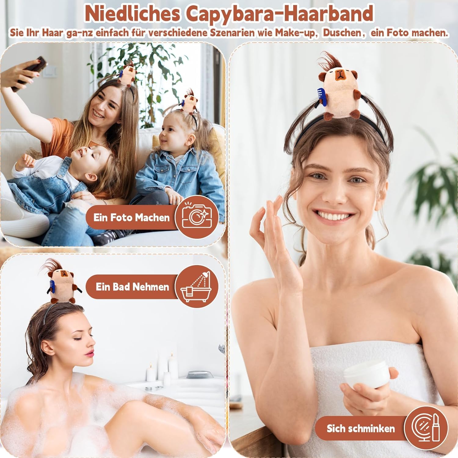 Śliczna opaska na głowę Capybara z kreskówkowym zwierzęciem, modna opaska na czoło dla kobiet i dzieci, zabawne nakrycie głowy Capybara na imprezy, występy sceniczne