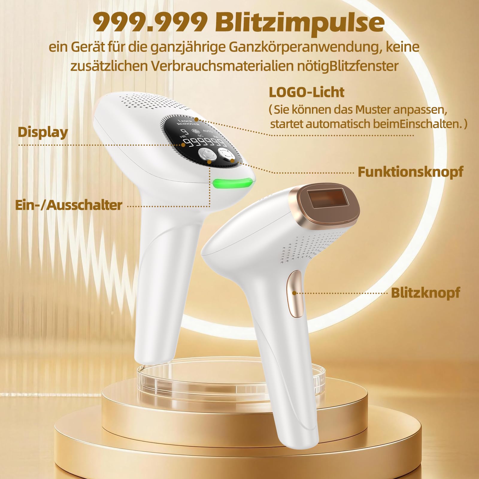 IPL Geräte Haarentfernung Laser Hair Removal mit Kühlfunktion, Epilierer für Gesicht, Arme, Achseln, Bikinizone, Intimbereich