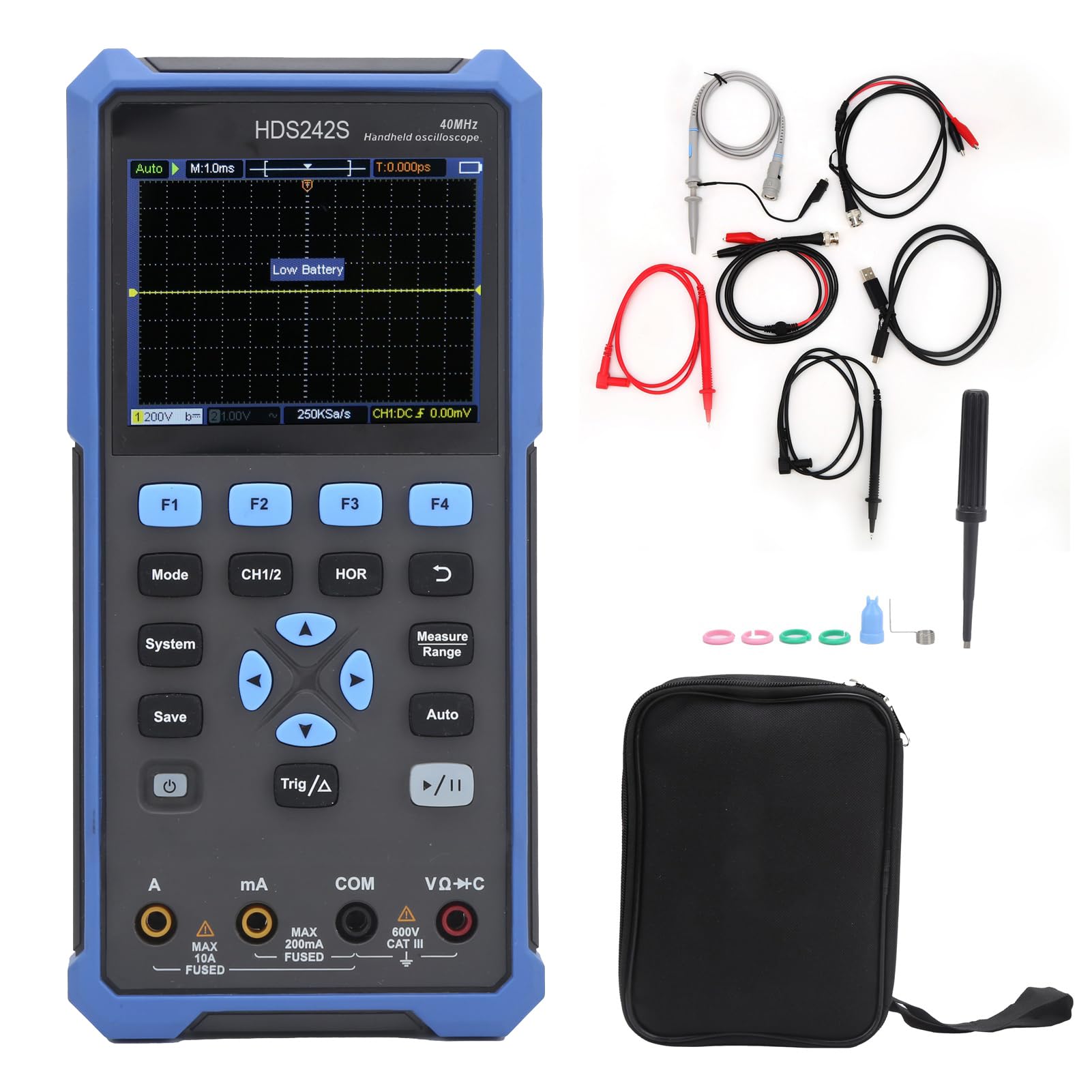 Ejoyous Osciloscopio Digital Portátil, Multímetro de Osciloscopio Digital de 2 Canales 40MHz S LCD con Fuente de Señal de 25MHz, Rango Automático USB C para Reparación Electrónica y Pruebas de Campo