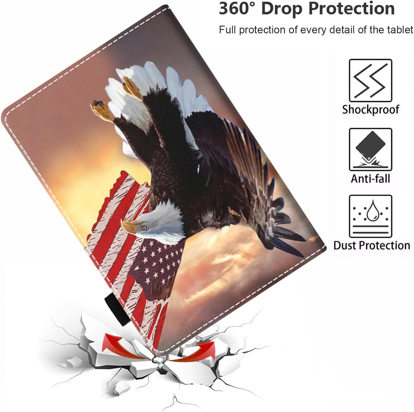 Case for Kindle Fire HD 10/Fire HD 10 Plus Tablet 10.1" (11th Gen, 2021 Released) - Slim PU Leather Stand Flip Cover with Card Slot & Pencil Holder, Patriotic American Flag Bald Eagle