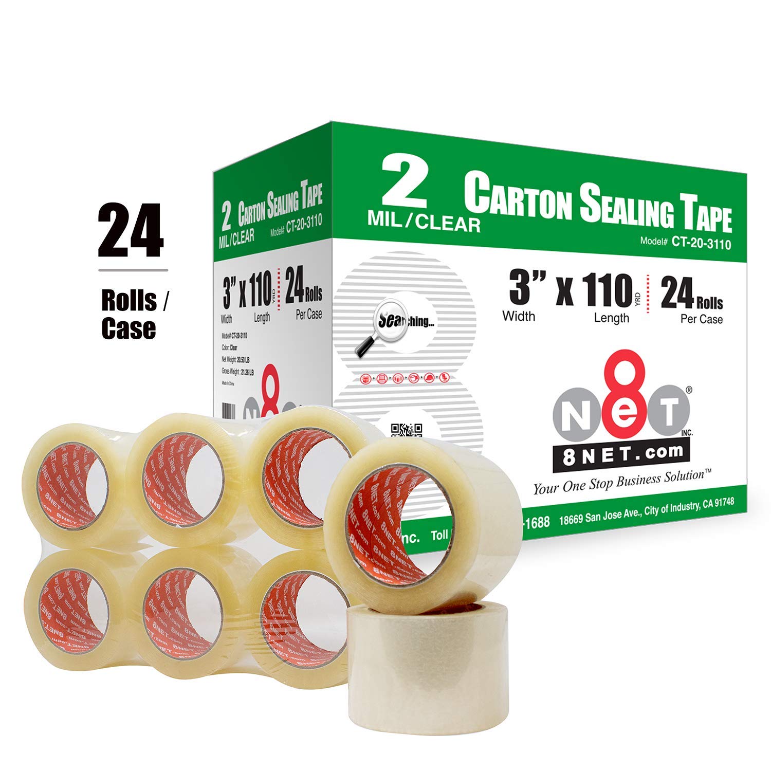 Bulk Packing Tape: 24 Rolls Clear Shipping Tape 1.8 Mil, 3" X 110 Yards