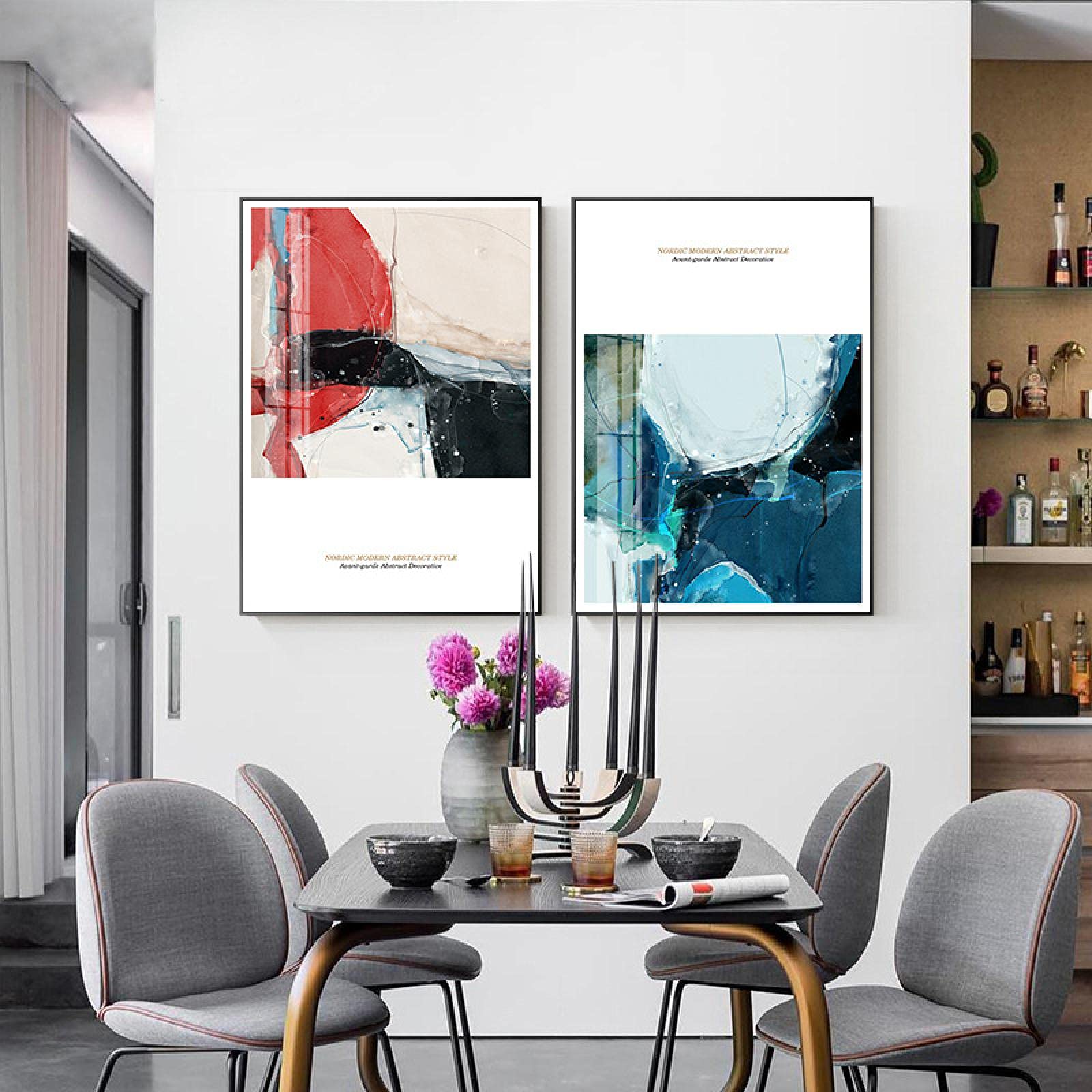 Art mural moderne : impression géométrique sur toile premium rouge et bleue x2 - 6