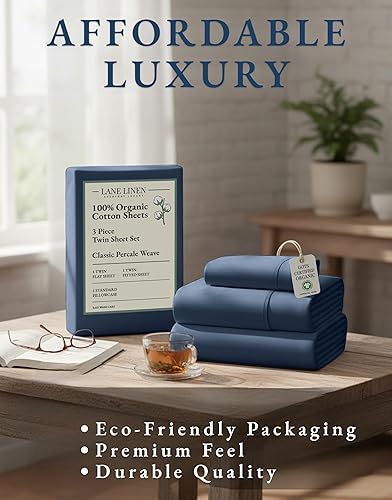 Miniatura 8 de LANE LINEN Juego de sábanas tamaño individual 100% algodón orgánico, estilo hotel de lujo, resistente a la decoloración, bolsillo profundo, lavable