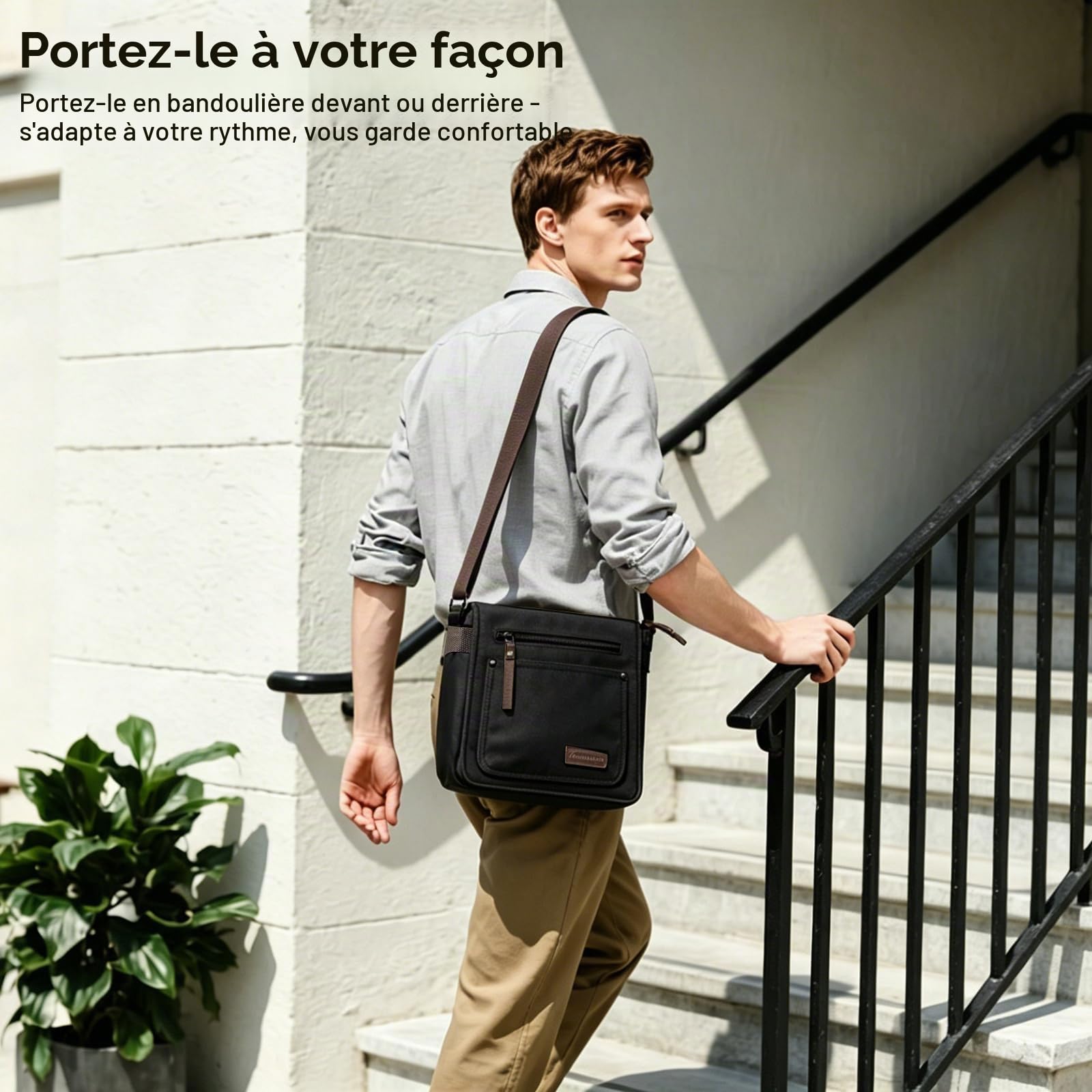 Sacoche Homme Bandouliere, Solide, Bon Design Toile Sac BandoulièRe Homme Poches Fermeture éClaire avec BandoulièRe RéGlable pour Usage Quotidien Voyage RandonnéE Multifonctionnel Men's Messenger Bag