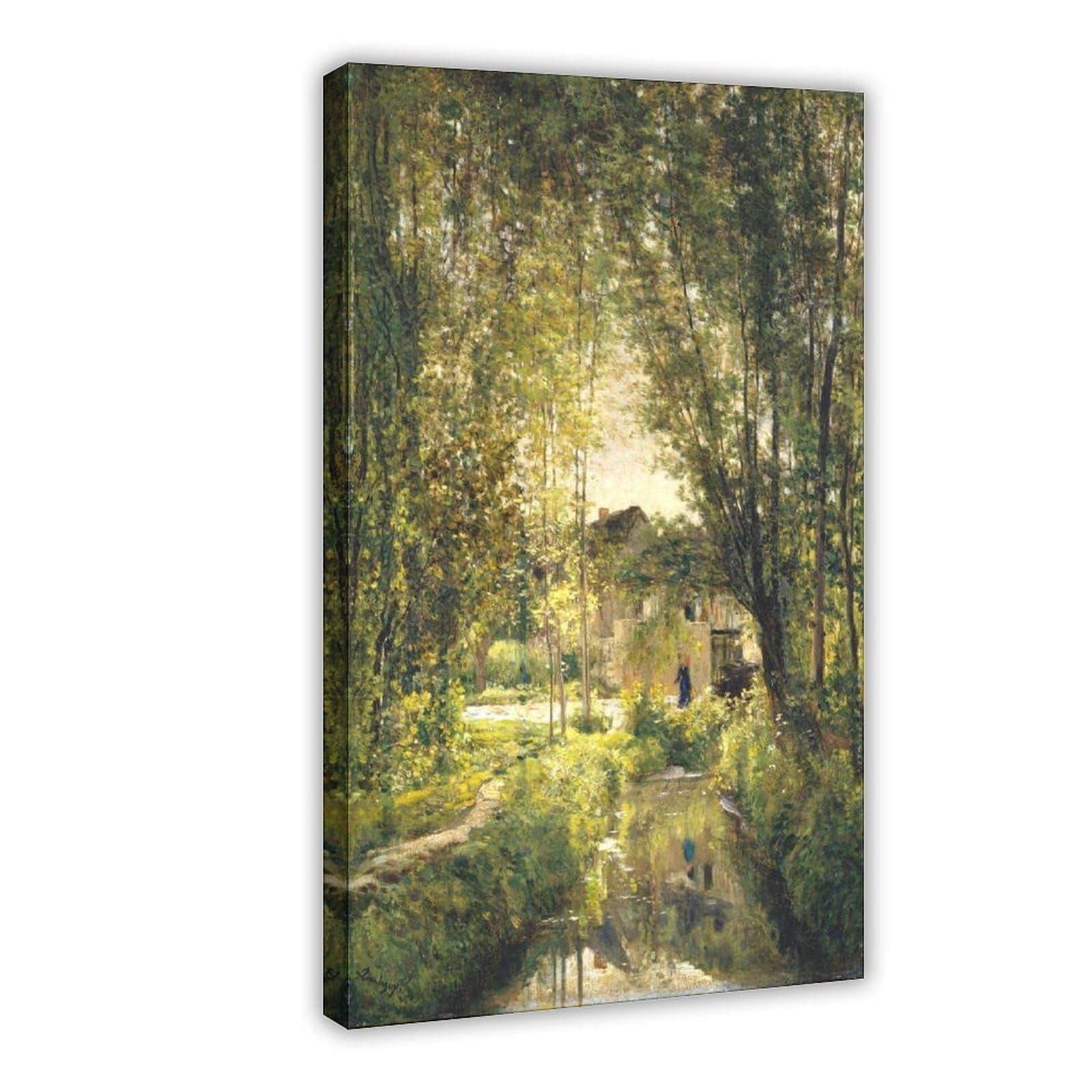 WCYB Landscape With A Sunlit Stream by Charles Francois Daubigny Posters Prints Canvas Deco Paintings Wall Art Hangable Frame 24" L X 36" W