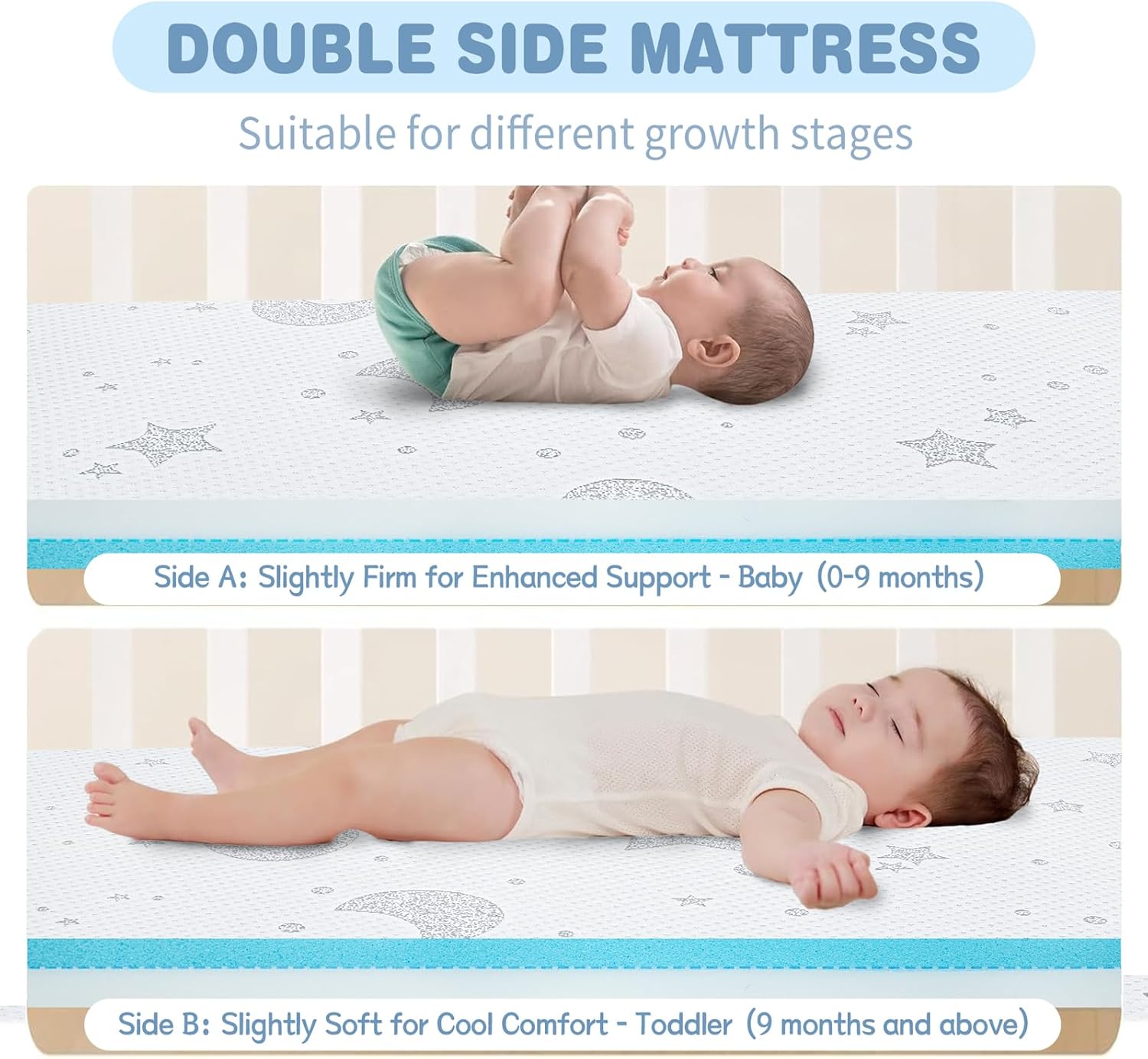 Pack and Play Mattress, 38x26 Pack N Play Mattresses Pad with Breathable Jacquard Cover, Dual-Sided Soft & Firm Memory Foam Baby Mattress for Pack N Play