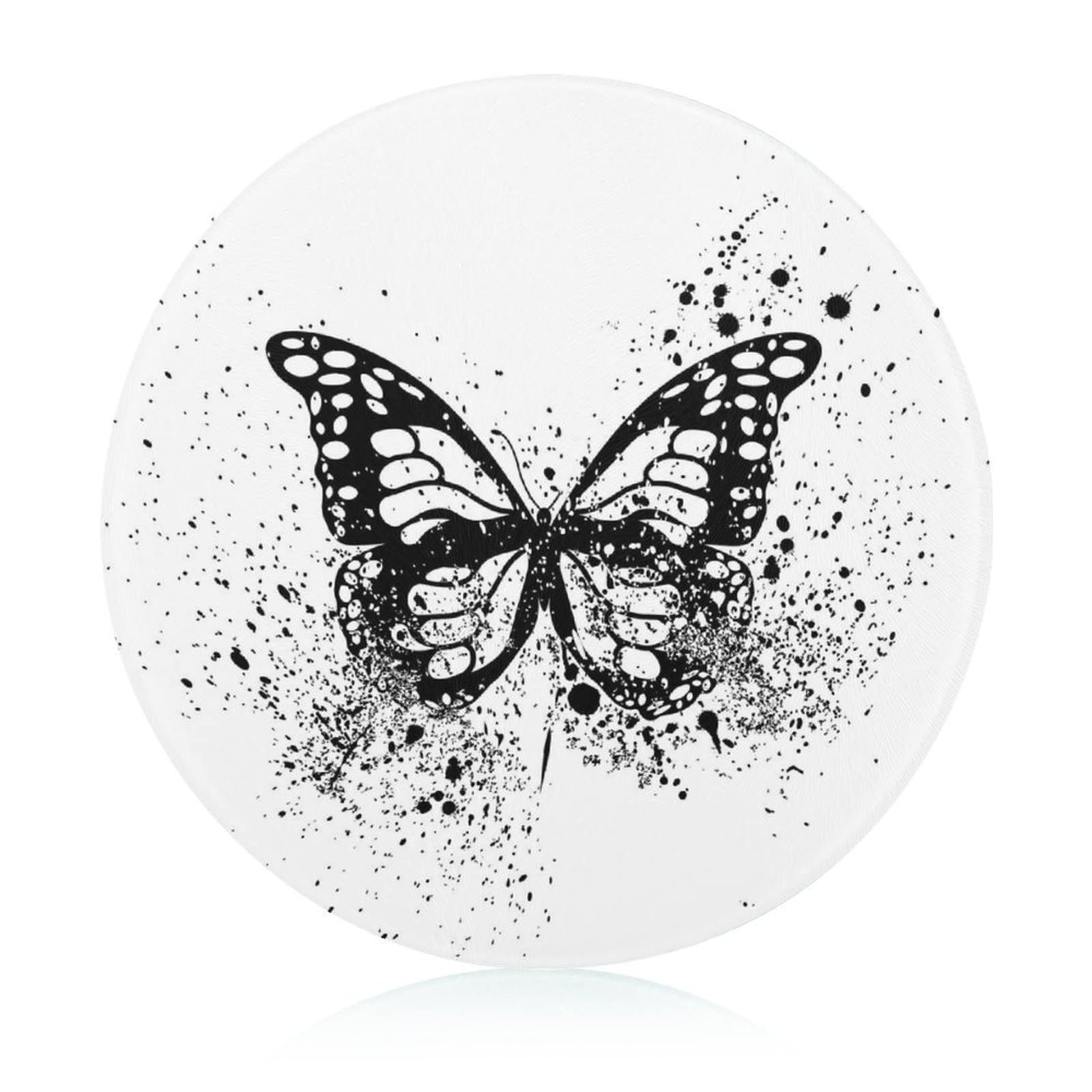 Planche à découper en verre papillon noir 20cm résistante à la chaleur