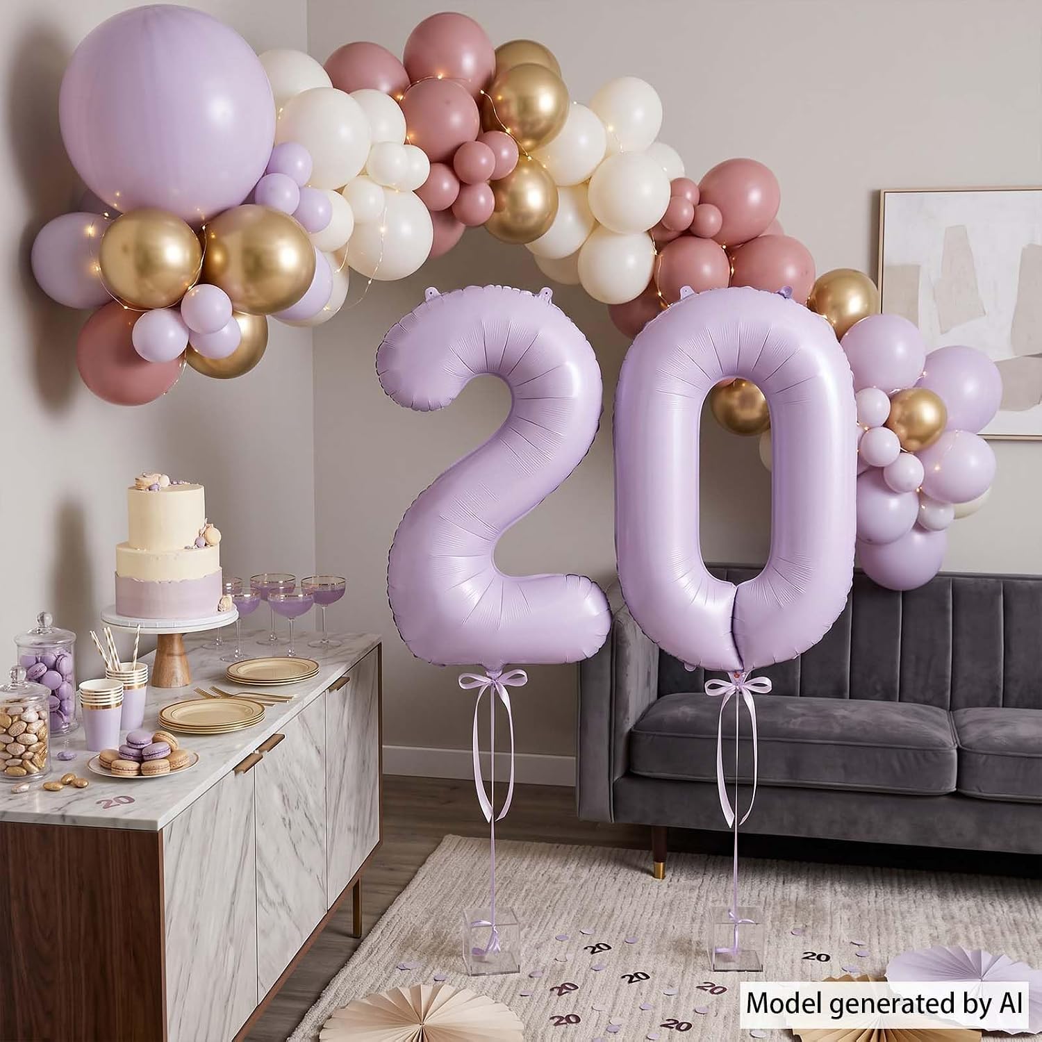 Cream Purple Number 20 Balloon 40 Inch, Foil Digits for Landmark Events image 3
