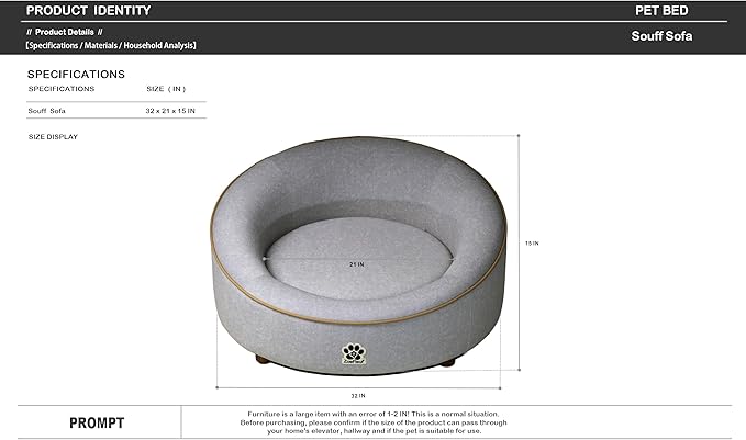 Cama Sofá para Perros Grande con Espuma Viscoelástica y Patas de Madera Gris miniatura 5