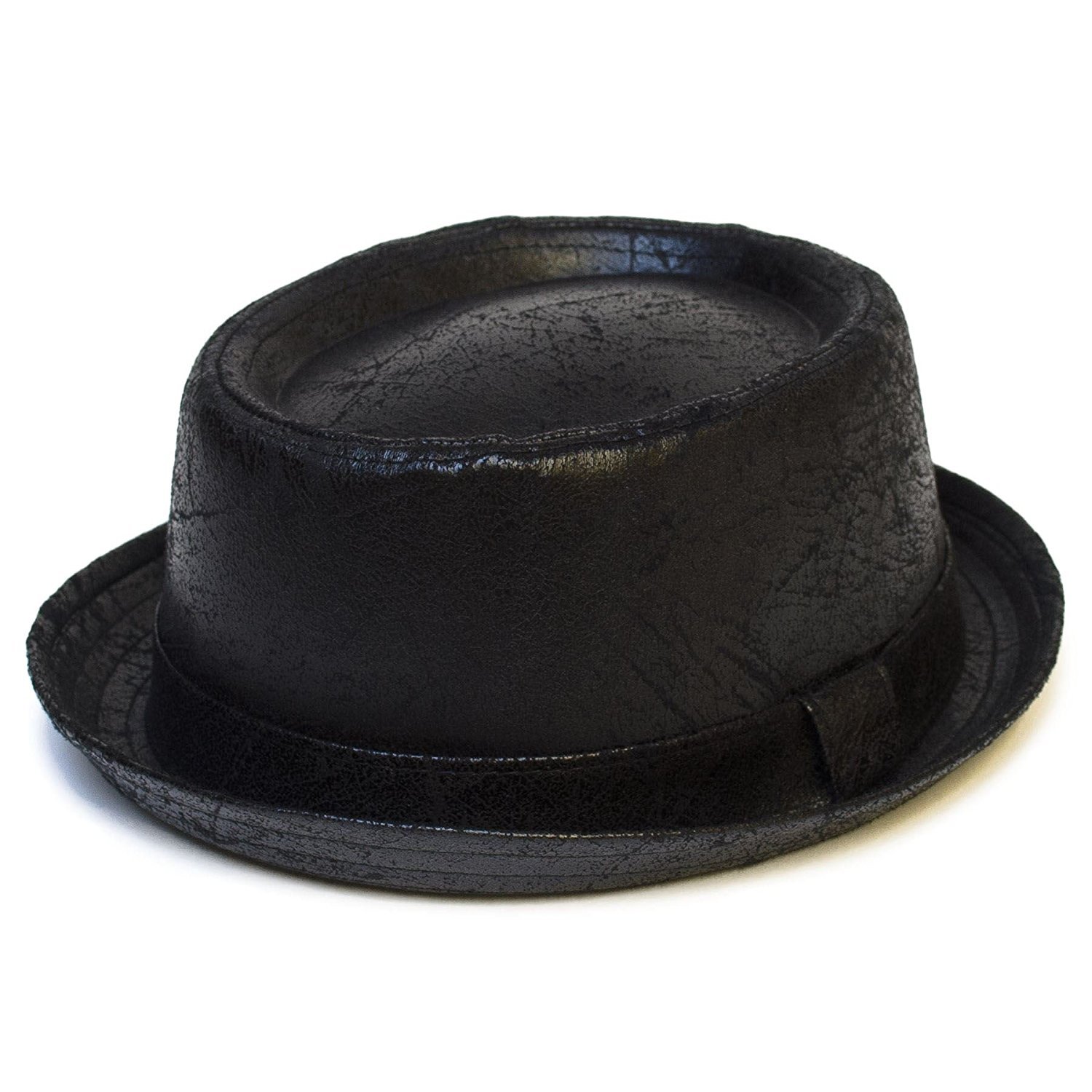 d2d HatsClassic New Unisex Pork Pie Hat Plain Vintage Distressed/Worn Look with Black Band