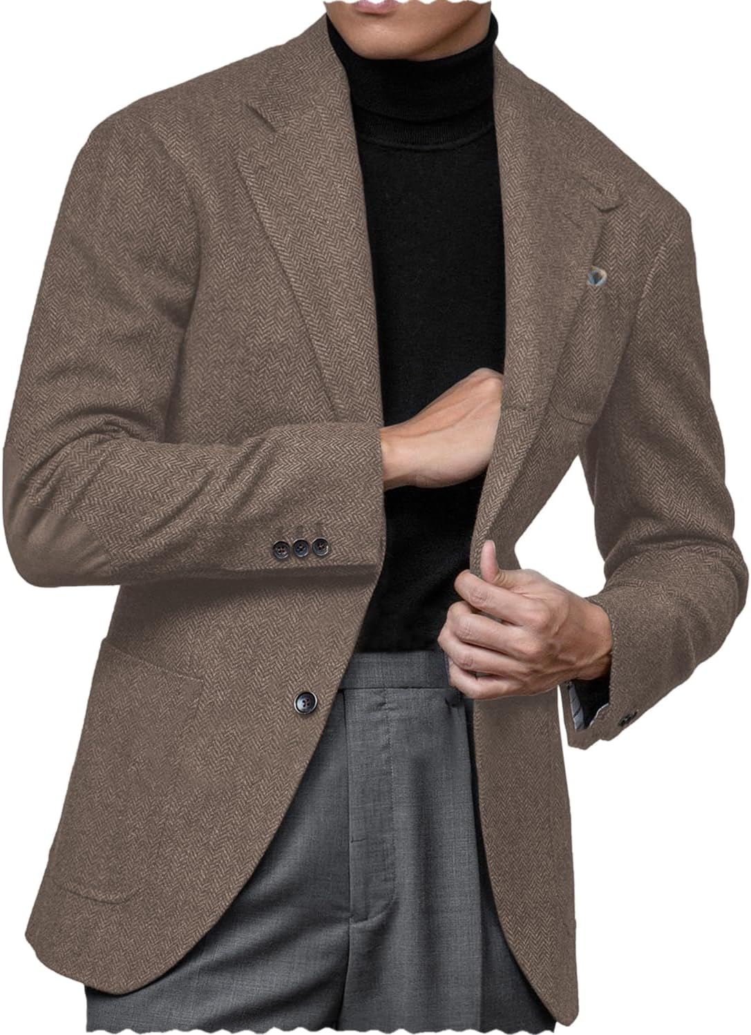 Mens Blazer Vintage Herringbone Business Hunting Jackets Winter Tweed Blend Retro Coats