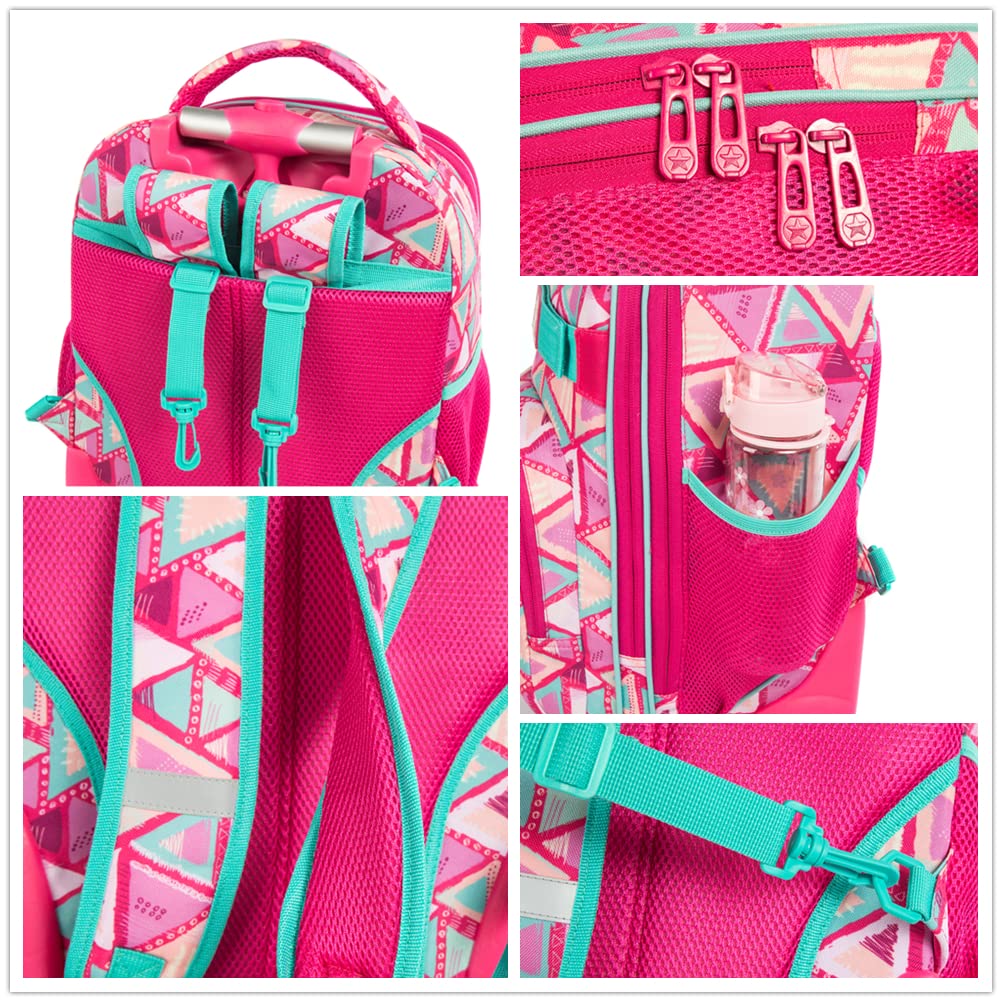 HTgroce Zaino con rotelle Panda Zaino con rotelle per bambini Ragazze Bagagli da viaggio per il tempo libero Zaino scuola 3 in 1, borsa per il pranzo, borsa per matite