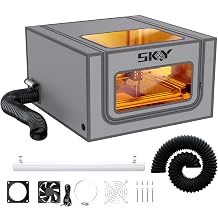 SKOUPHY Integrated Bottom Laser Engraving Machine Enclosure with LED Light, Ventilation Kit Iron Frame for Laser Cutter, Smoke, Odor Noise, Eye Protection, 28.3 x 28.3 x 15.7 inches