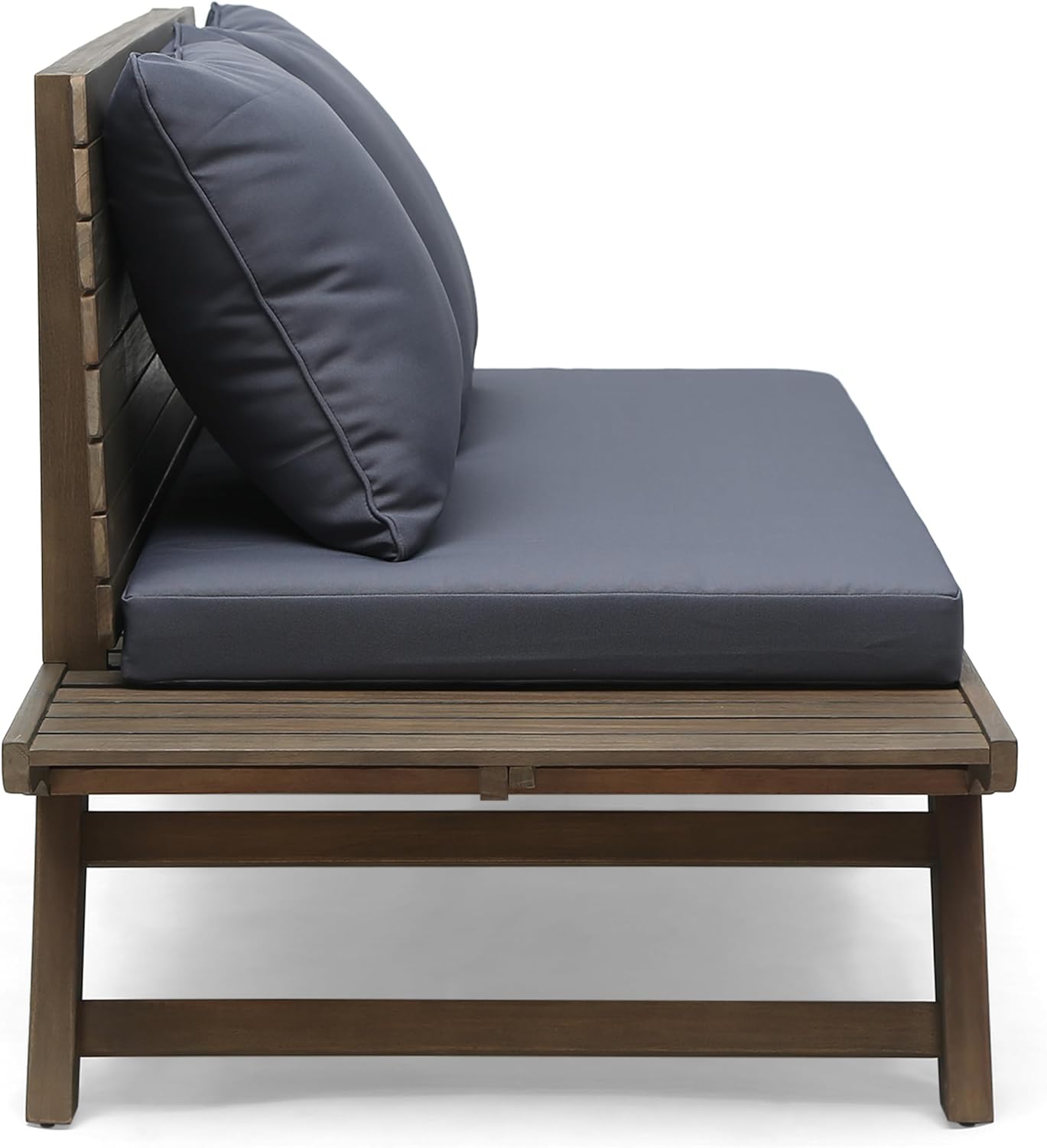 Christopher Knight Home Outdoor Wooden Loveseat with Cushions, Dark Gray and Gray Finish