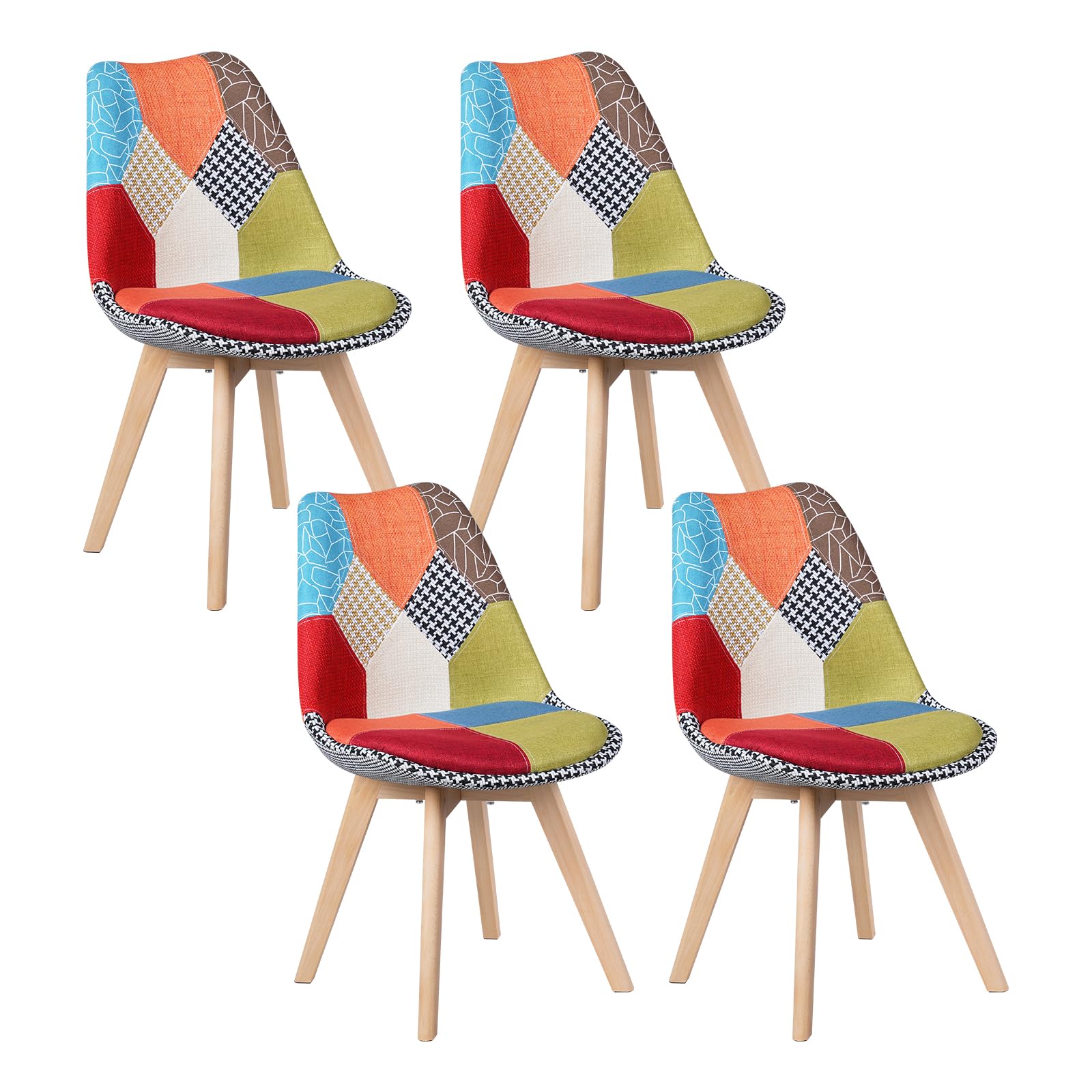 WOLTU Lot de 4 Chaises de Salle à Manger sans Accoudoirs, Chaises de Cuisine Patchwork, avec Pieds en Bois Massif, Style Scandinave, pour Salle à Manger ou Salon, 47x56x81,5 cm, Multicolore
