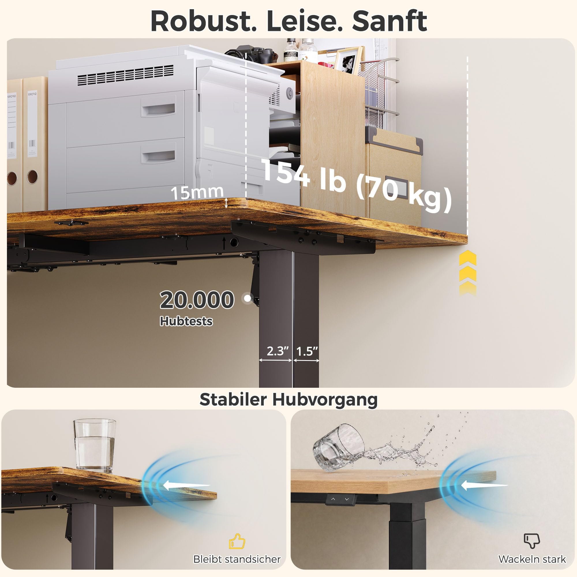 IRONCK Höhenverstellbarer Schreibtisch 160x80cm mit Steckdose, 3 Schubladen | Reversible Elektrisch Computertisch, USB-C-Anschluss, 3 Speichertasten, stufenlos verstellbar, Stehtisch für Büro, Braun