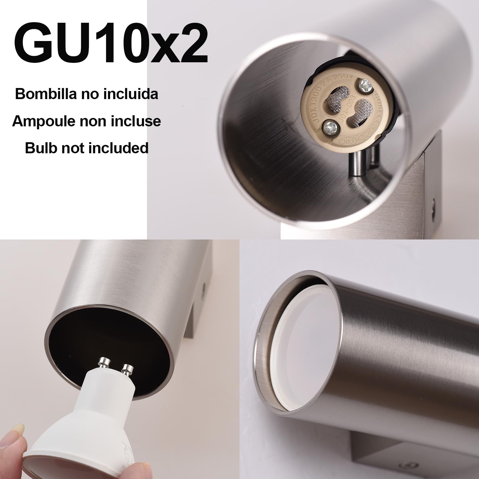 Applique Da Parete Up & Down In Metallo, Design Cilindrico, Per 2 Lampadine GU10, Finitura Oro, Per Interno (IP20)