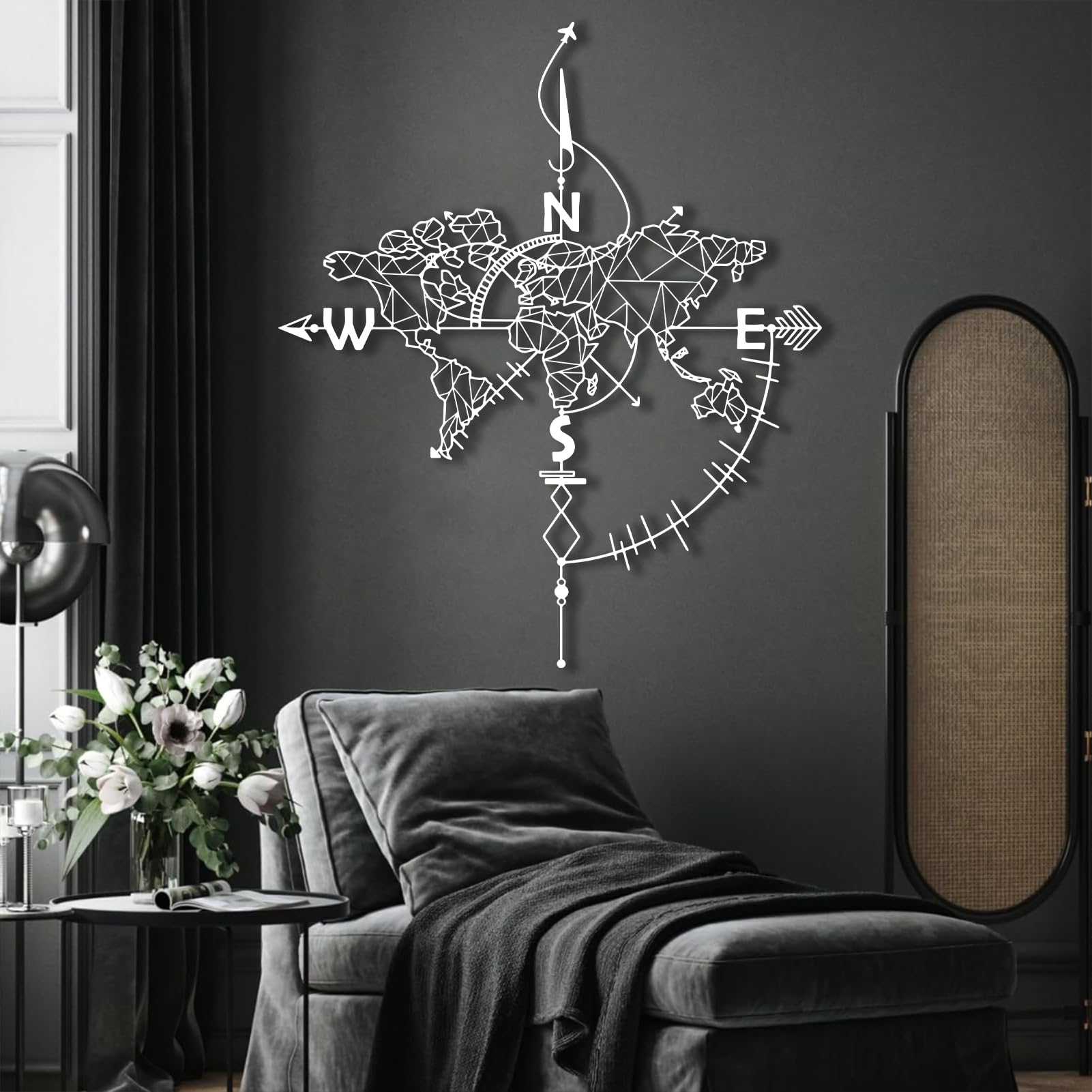 Mapa del Mundo de Metal Dorado para Pared, brújula de Metal, decoración Moderna para Oficina y hogar, Escultura Moderna para Sala de Estar, Dormitorio, Pasillo y escaleras (Dorado, 47" de la