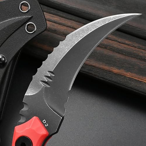 Miniatura 3 de GTK691 Cuchillo de hoja fija D2 Hoja de acero Mango de fibra de vidrio de nailon con funda Kydex para acampar al aire libre, caza, senderismo,