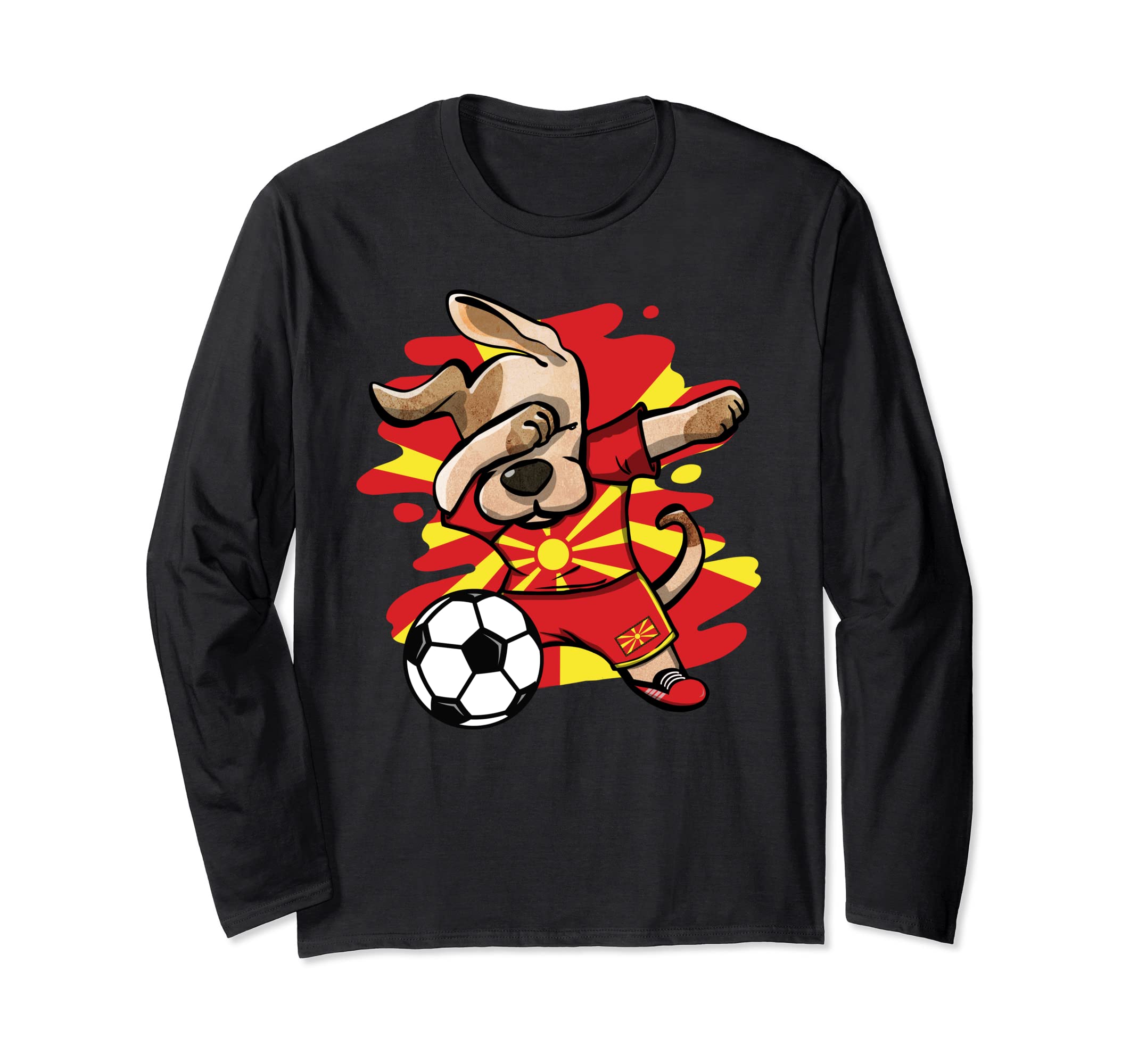 Dabbing Dog Macedonia Soccer Fans Macedonian Flag Football Long Sleeve T-Shirt, Black