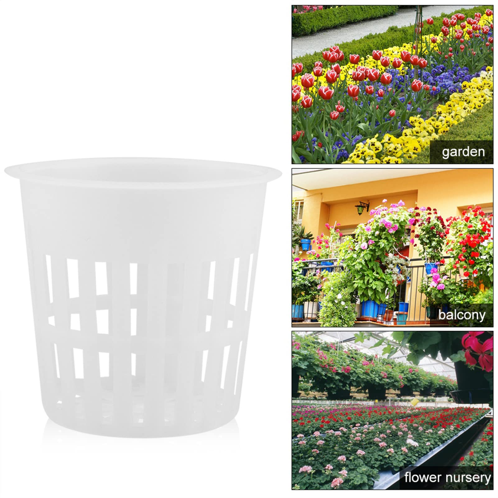 Haofy Tazze in rete con intaglio da giardino in vaso da 10 pezzi per coltura, cestino per piante in plastica per coltura, aeroponica, orchidee ( nero/bianco)(bianca