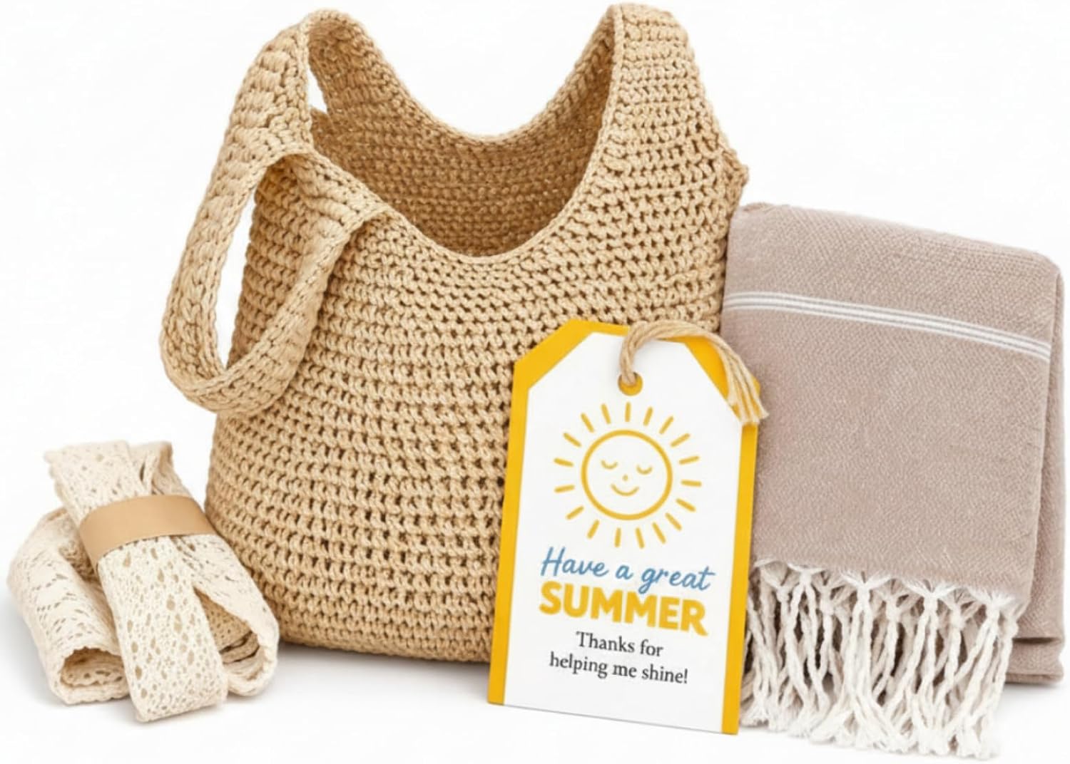 Hahafelt 2 Pcs Crochet Tote Turkish Beach Towel Gift Set for Women