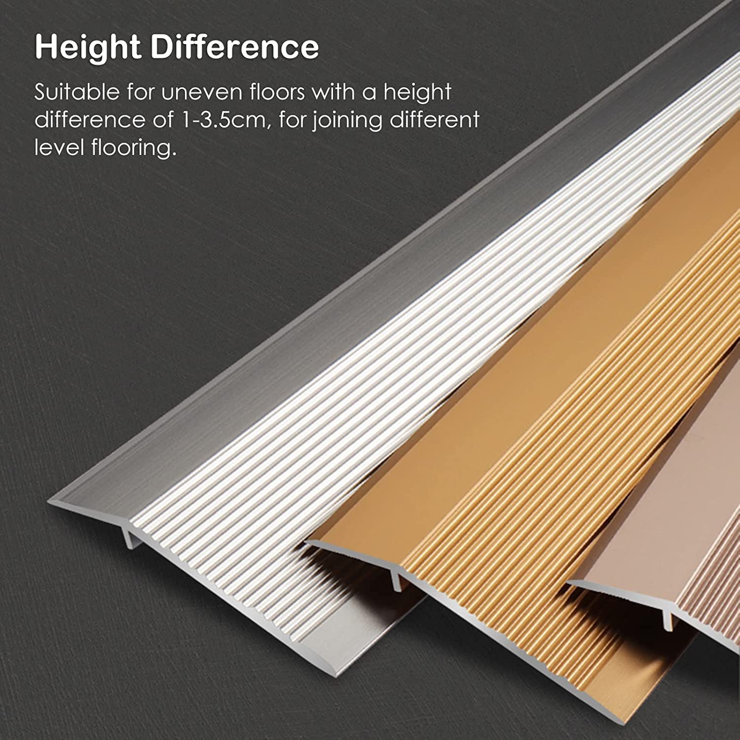 Übergangsleiste für unebene Böden, rutschfeste Aluminium-Reduzierflöte für Balkontüren im Innenbereich, 10 cm extra breiter geriffelter Teppichrand (Farbe: Silber, Größe: Länge 110 cm)