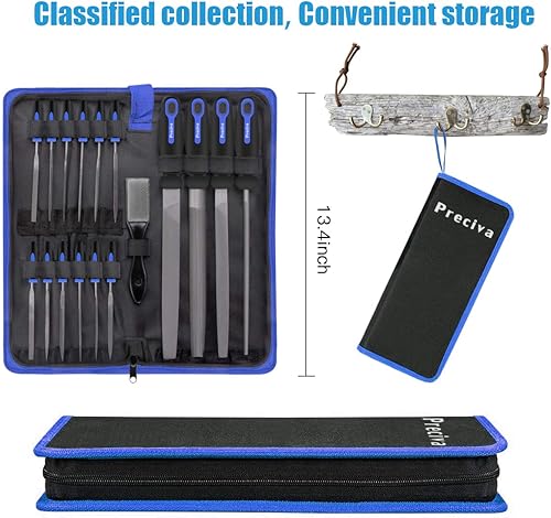 Miniatura 2 de Preciva Juego de archivos de 18 piezas, juego de archivos multiusos de acero de alto carbono 18 en 1, incluye 4 limas grandes