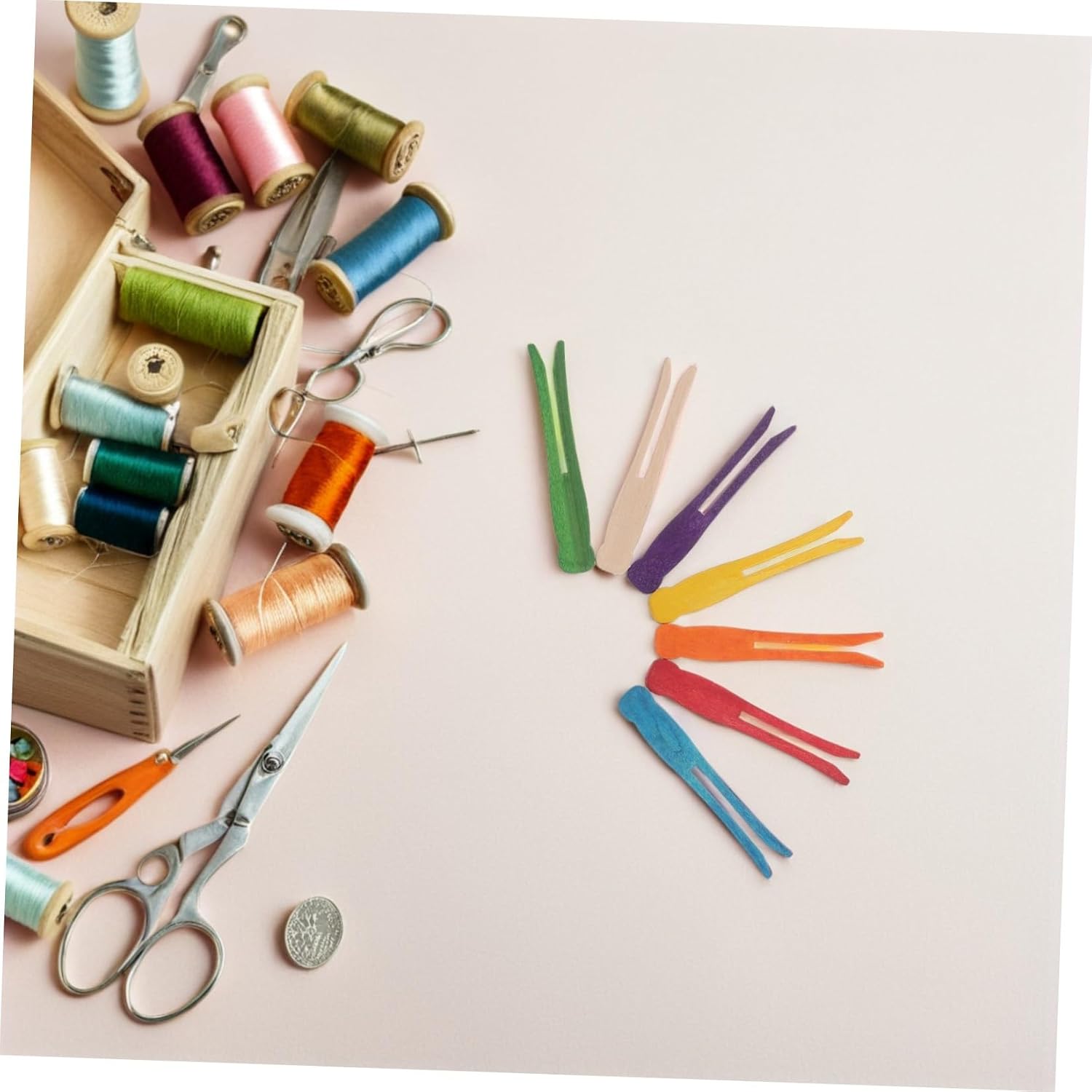 KOMBIUDA Wooden Clothespins and Flat Barrette Hair Clips 95mm, 100pcs Assorted Color Photo Clips for Crafts, Clothes Hanging, and DIY Craft Supplies