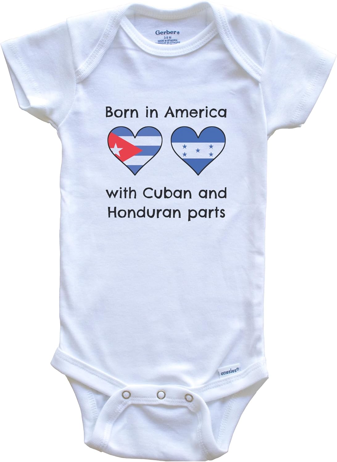 Born in America with Cuban and Honduran Parts Funny Cuba Honduras Flags One Piece Baby Bodysuit