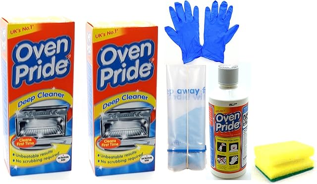 2 Packs of Oven Pride Oven Cleaner- 2X 500 ML Bottle - Bags for Cleaning Oven Racks, Gloves and Instructions Included - Complete Oven Cleaning Kit with Degreaser Sponge