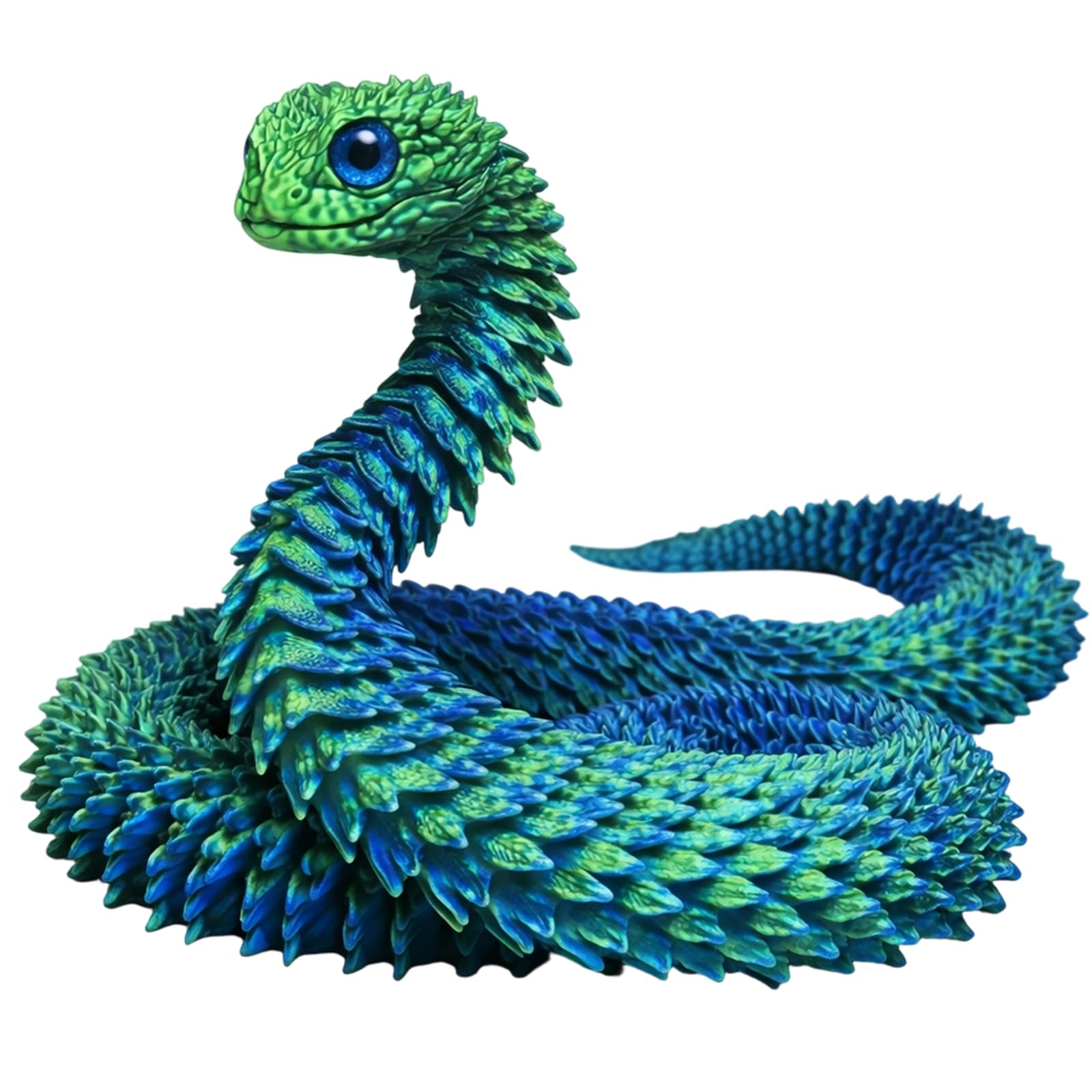 1 PCS 60cm 3D Printed Snake, Articulated Fidget Toy with Silk Blue-Green Finish, Display Model for Home and Office Decoration, Educational Tool for Collectors