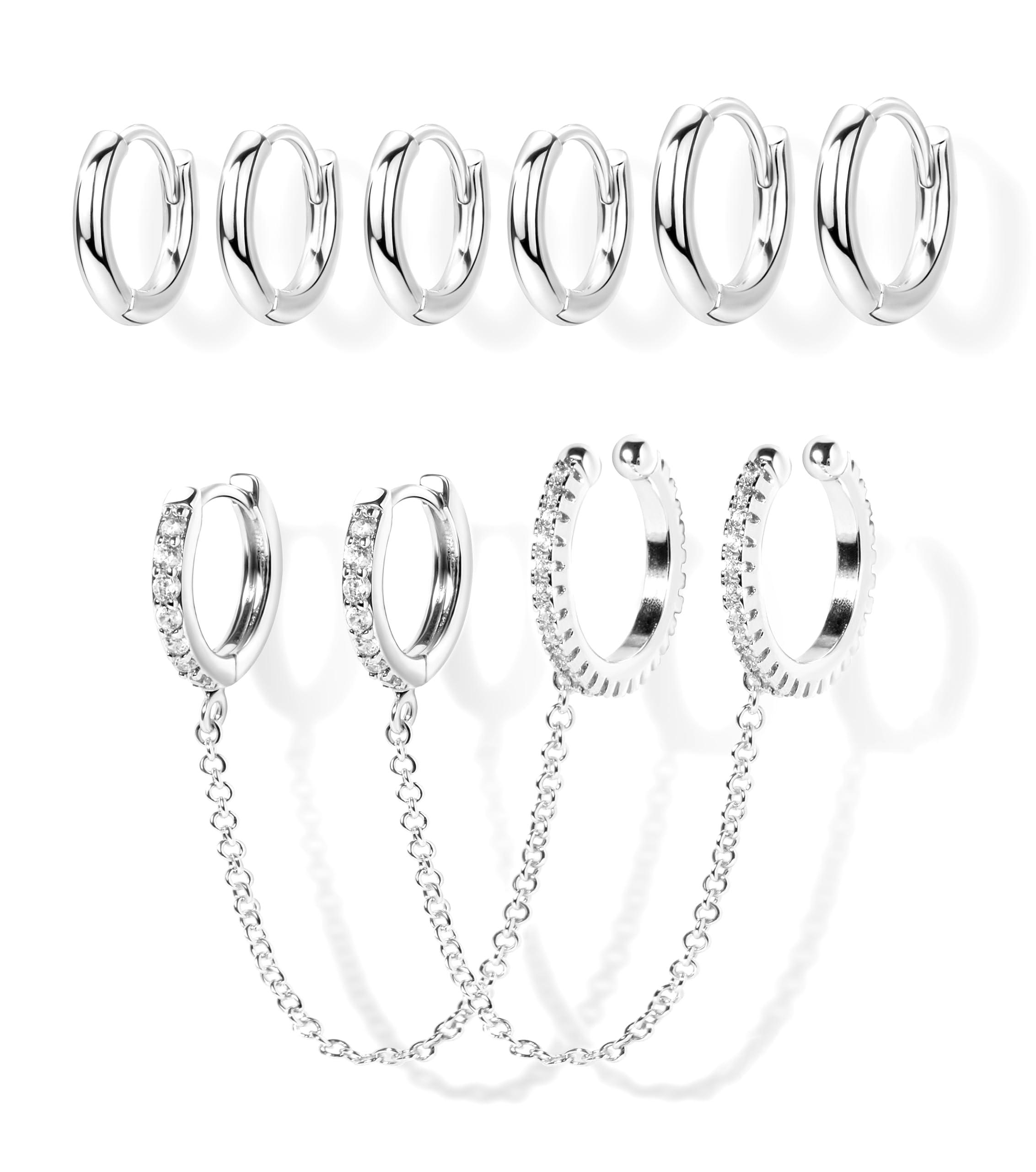 Small Gold Huggie Hoop Earrings Set for Women Men Hypoallergenic 14K Plated Stack Cartilage Earrings, Sterling Silver Multiple Piercing Lightweight Mini Thin Cute Dainty Trendy Jewelry Gifts for Women