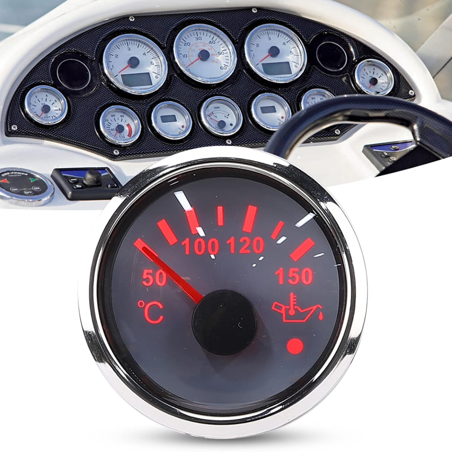 for Oil Temperature Gauge 52mm/2in Intelligent Alarm 316 Stainless Steel for Car Boat (White) Compatibility with