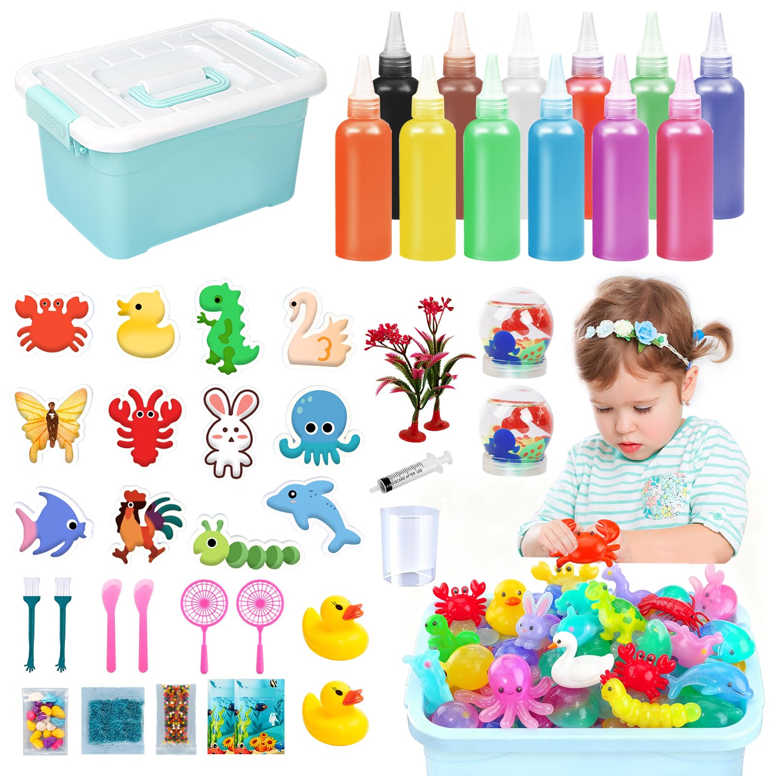 IEEILULU Magic Water Elf, Kit Creativo 3D Magic Gel, Magico Elfo Acquatico con 13 Flaconi di Gel Colorato e 10 Formine, Giocattolo Acquatico Fatto a Mano per Ragazzi e Ragazze (120ML-1)