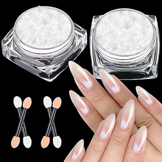 White Chrome Nail Powder - Super Pearl Effect Ice Shimmer Jewelry Transparent Aurora Glazed Donut for Nails Art DIY