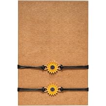 2 Pcs Adjustable Sunflower String Friendship Bracelet For Couples, Matching Bracelets