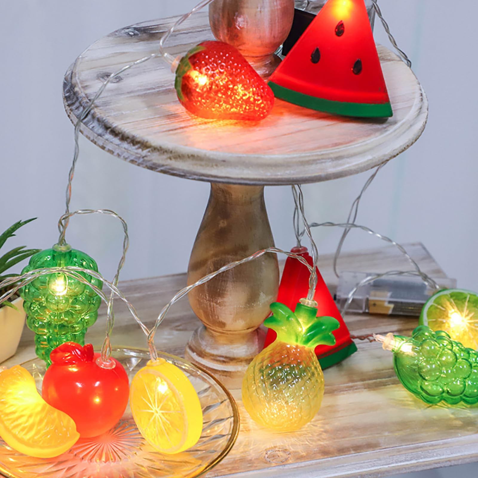 Guirlande Lumineuse créative Forme Fruits, alimentée par Piles, Fil argenté, éclairage d'ambiance LED, luminaire décoratif pour Noël, fête, Maison, Bureau