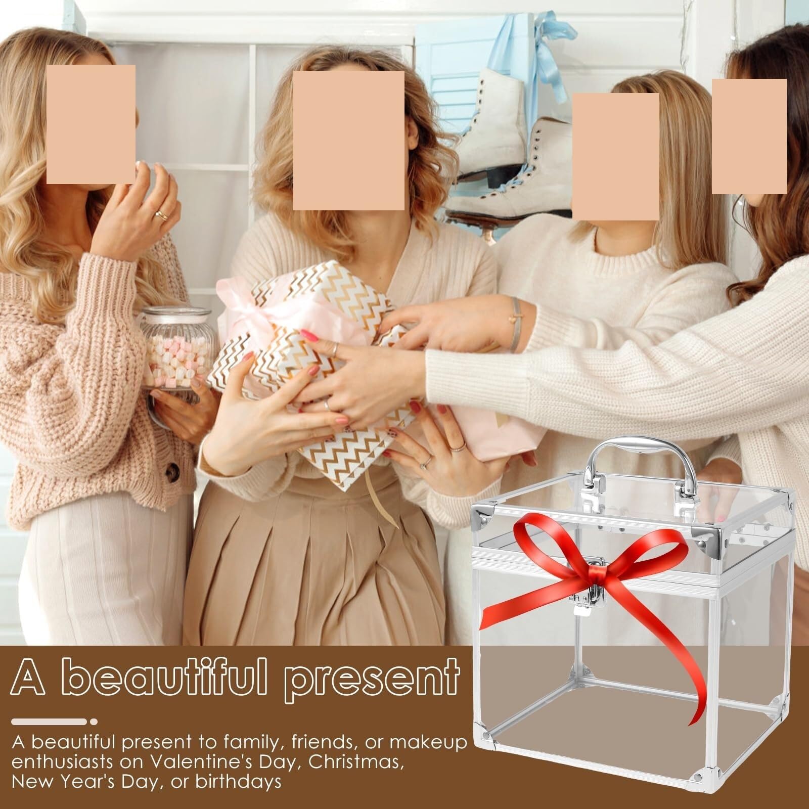Przezroczysta kosmetyczka 20x17x19 cm, przezroczysty akrylowy organizer na kosmetyki z uchwytem, ​​przenośny schowek na kosmetyki do podróży i toaletki (srebrny)(Silver)