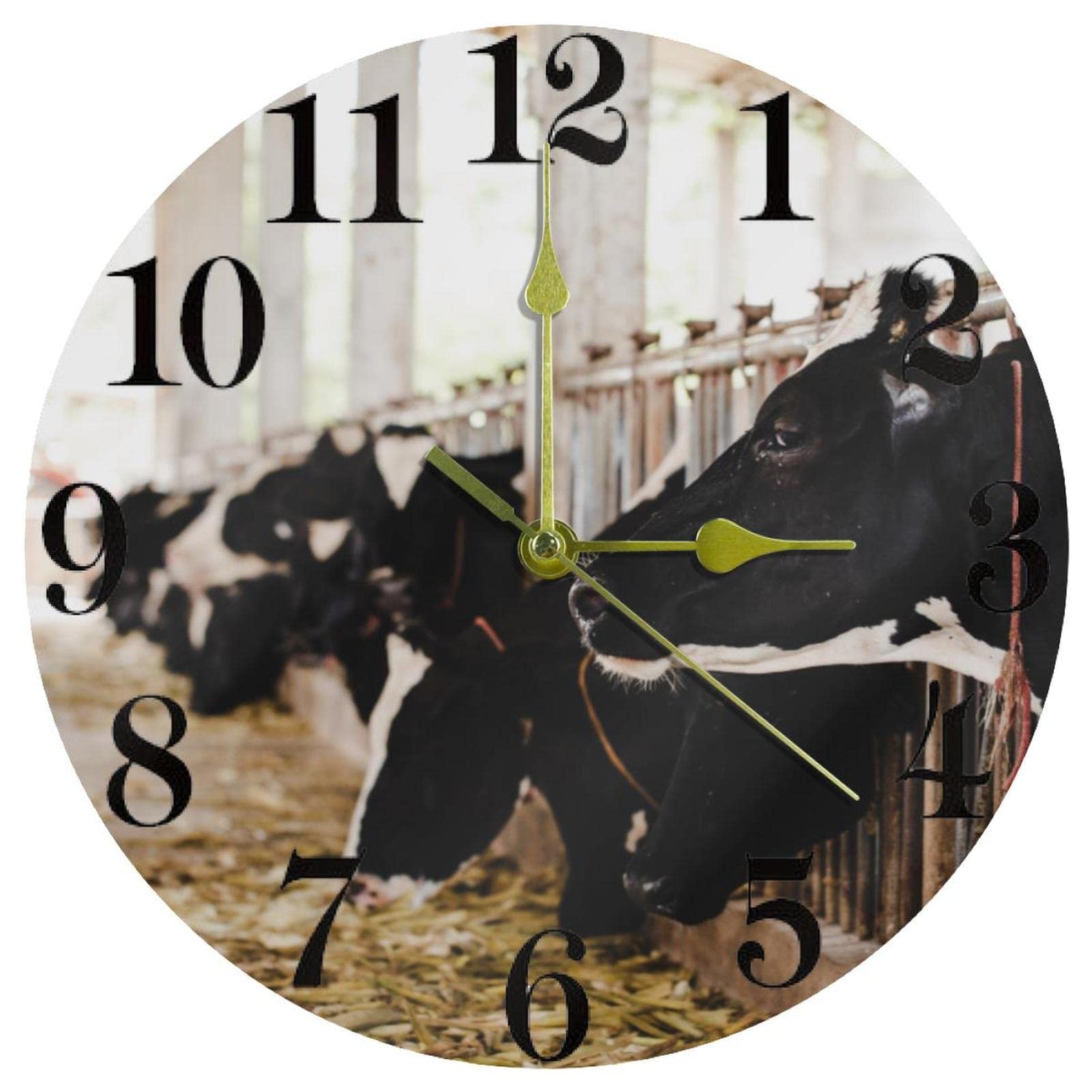 Horloge murale noire et blanche motif vache pendule quartz silencieuse 25 cm