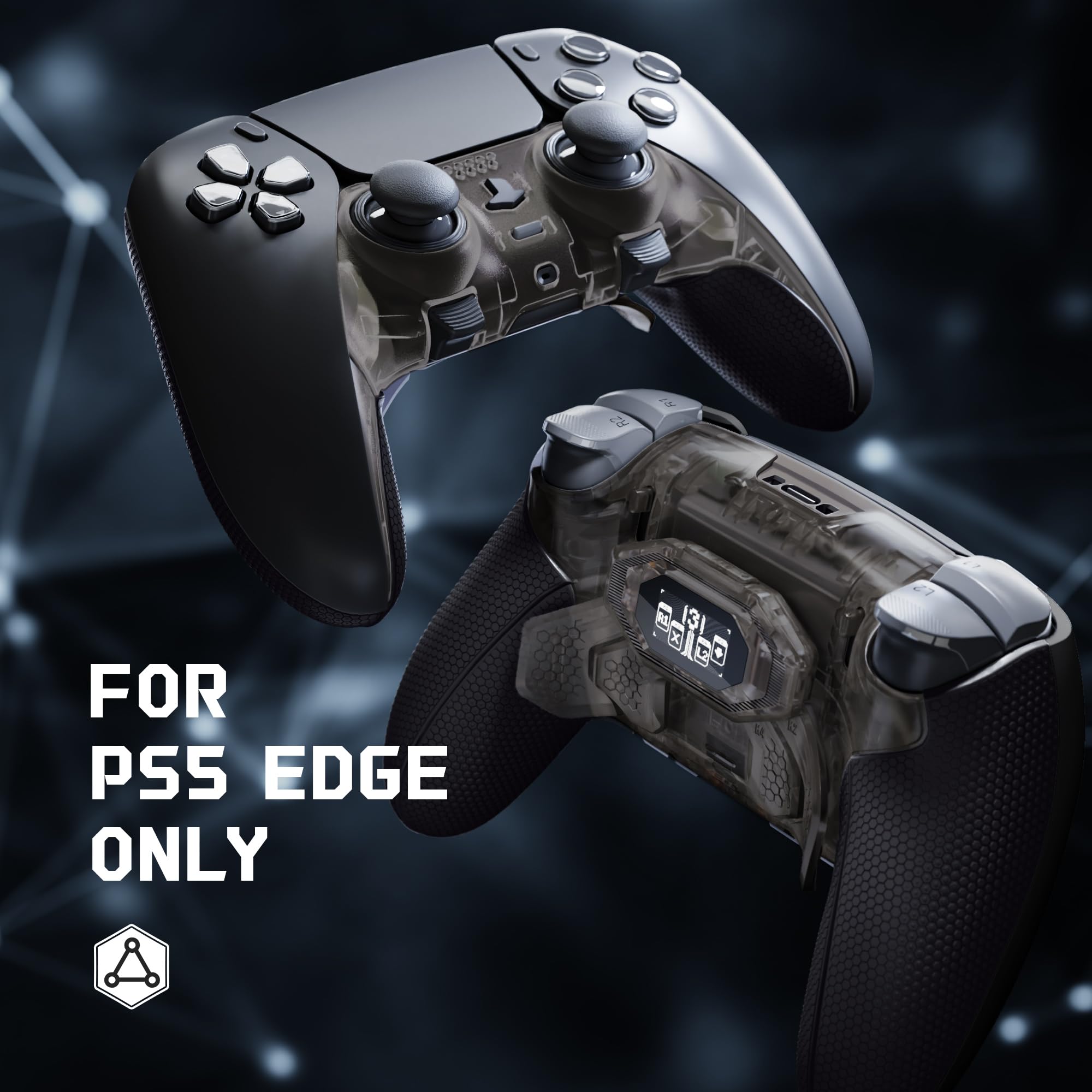 eXtremeRate BEYOND Paddle Rimappabili per ps5 Edge Controller, Display OLED, Cover Grip Ergonomici, 4 Tasti Posteriori Palette Remap Kit Accessori per ps5 Edge Joystick, Trasparente Nero&Nero