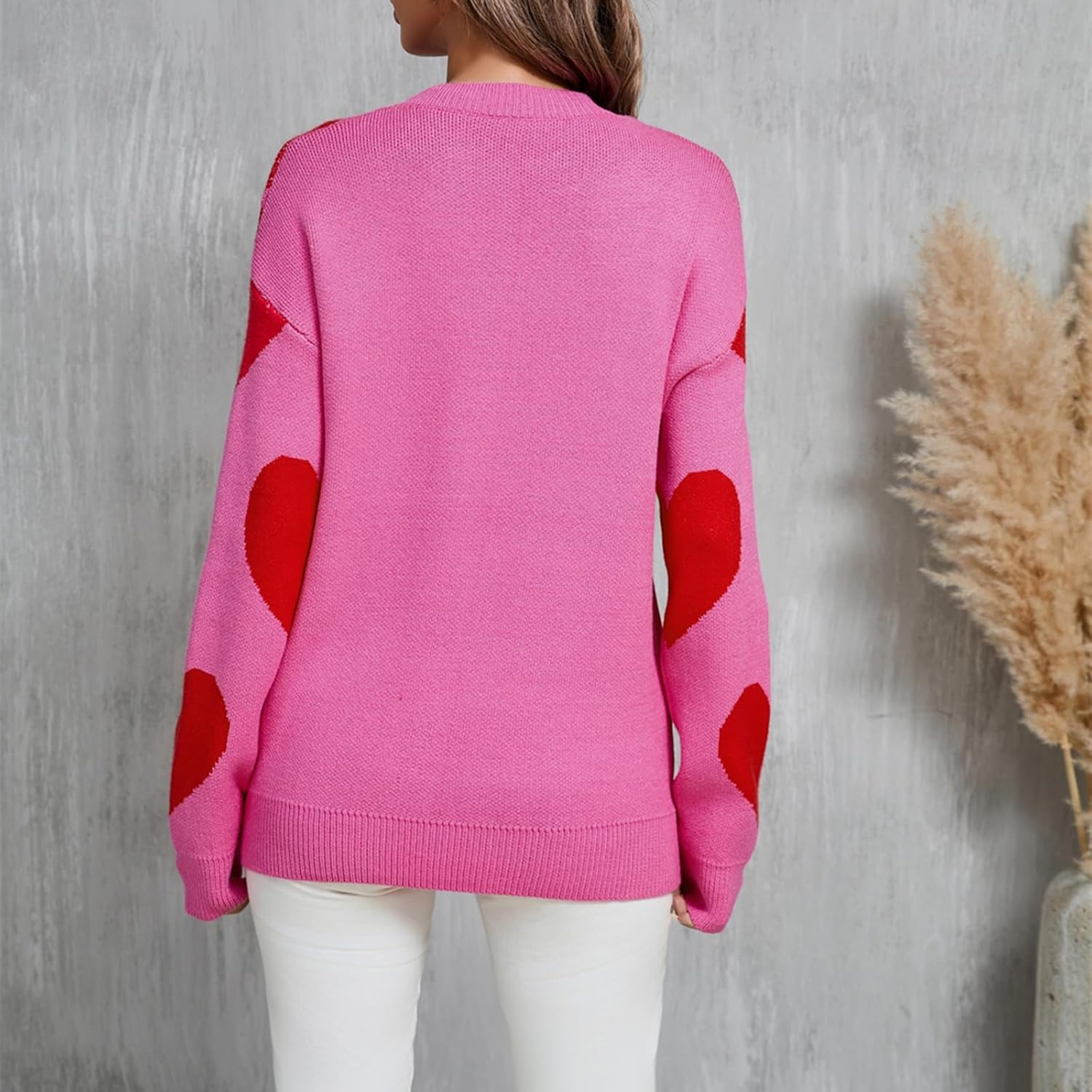 Women Cute Love Heart Sweater Y2K Long Sleeve Oversized Sweater Valentine's Day Pullover Knit Top
