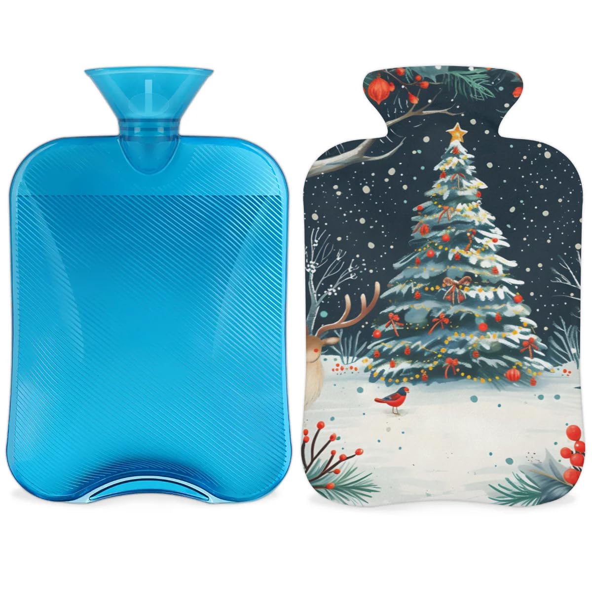 Hot Water Bottle with Soft Cover,2L Abstract Tree Hot Water Bag for Hot and Cold Compress, Hand Feet Warmer, Xmas Tree Rubber Hot or Cold Water Bottle Halloween Christmas Decorations