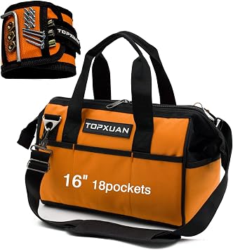Magnetic Wrsitband,Gifts for Men,Holding Screw Nails& 16 inch Tool Bags,Waterproof Wide Mouth with Shoulder Strap