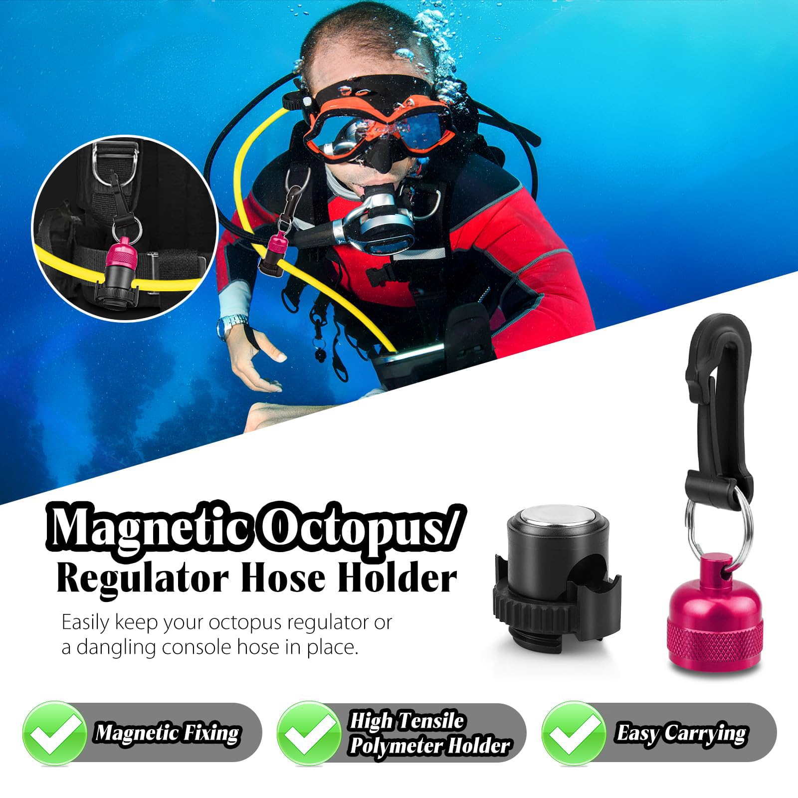 MLWSKERTY Scubas Diving Regulator Octopuses Hose Holder Clip Underwater Snorkeling Octopuses Retainer with Clip Easy to Use